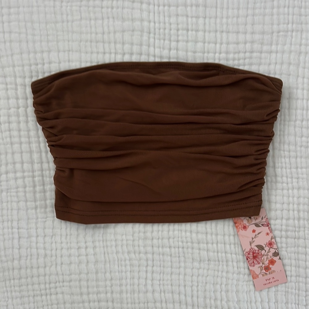 SHEIN Coffee Brown Mesh overlay Cropped Top